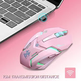 Pink Wireless Gaming Mouse, Silent Click Wireless Mouse With Colorful Rgb Led Lights, Rechargeable Computer Mice With Side Buttons And 3 Level Dpi, For Laptop And Desktop