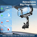 IPOW Large Rearview Mirror Phone Holder for Car 360°Rotatable and Retractable, 2023 Upgraded Four Corners Fixed Anti-Shake Multifunctional Design for Car Rearview Mirror with Button