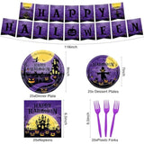 102Pcs Halloween Birthday Tableware Set Disposable Plates Napkins Cutlery Party Supplies