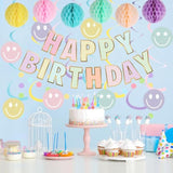 Birthday Decorations, No Diy, Pre-Strung Happy Birthday Banner With Honeycomb Balls, Hanging Swirls, Circle Dots Garland, Happy Birthday Party Decorations For Women Men Boys Girls (Pastel)