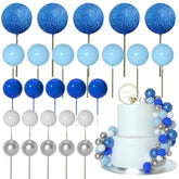 50 Pcs Ball Cake Topper Sticks Mini Balloons For Decorating Supplies Foam Balls Cake Toppers For Baby Shower, Birthday - Blue Series