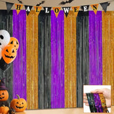 3 Pack Glitter Halloween Foil Fringe Curtains 3.3x6.6ft Backdrop Orange Purple Black