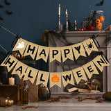 Happy Halloween Burlap Banner Party Decoration for Haunted House Home Mantle Indoor Decor