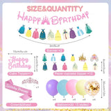 Princess Birthday Party Decorations, 166Pcs Princess Party Girls Decorations Set Includes Prin Cess Plates Napkins Cups Tablecloth Serve 16, Shoulder Strap Crown, Banner Garland Cake Toppers Balloons