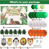 Safari Birthday Decor Set Jungle Backdrop, Animal Balloons & Green Garland