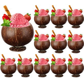 12 Pcs 13.5 Oz Coconut Shell Cups Bulk Hawaiian Party Supplies Polished Natural Coconut Bowls Luau Party Favors Tiki Decorations For Cocktail Drinking Smoothie Salad Ice Cream