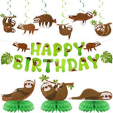 17 Pcs Dog Sloth Party Decorations And Supplies Including 2 Birthday Banners, 3 Honeycomb Centerpieces, 6 Hanging Swirls & Cards For Puppy Theme Birthday Favors(Sloth Style)