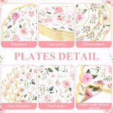 250Pc Pink Gold Floral Tableware Set Plates Napkins Cups for Parties Serves 50