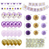 40Pcs Purple Gold Birthday Party Decorations,Gifts For Women Or Girls, Happy Birthday Banner With Balloons,Paper Pom Poms,Butterfly Garland,Foil Star And Hearts For Party Decor