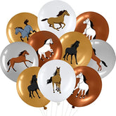 40 Pcs 12 Inch Horse Birthday Party Latex Balloons Decorations Horse Balloon Racing Theme Decor For Wedding Baby Shower Cowboy Party Supplies Indoor Outdoor(Brown, White, Silver)