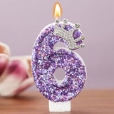Birthday Number Candles,Purple Crown Birthday Candles For Cake,Glitter Number 6 Candle Cake Topper With Sequins For Anniversary Celebrations Supplies (Number 6)