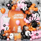 Pink Halloween Balloon Arch Garland Black Orange Latex Balloons with Spider Bat Ghost Decor