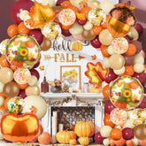 141Pcs Fall Confetti Balloons Pumpkin Maple Leaf Pine Nuts Party Decor