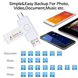 256Gb 3 In 1 Photo Backup Stick For Cell Phones With Typec/Usb C&Micro Port,Tablets