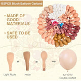153Pcs Boho Blush Balloon Arch Kit with Nude, Peach & Gold for Parties Weddings