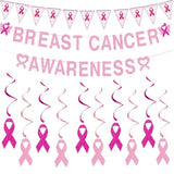 Breast Cancer Awareness Banner Decorations,Glitter Pink Ribbon Hanging Swirls for Breast Cancer Support Decor Supplies