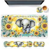 Keyboard Mouse Pad Set,Large Desk Pad+Keyboard Wrist Rest+Mouse Pad Wrist Support+Coaster,Easy Typing Pain Relief Non-Slip Mousepad Wrist Support Mousepad Set Home Office,Sunflower Elephant
