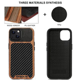 Compatible With Iphone 13 Case Wood Grain With Carbon Fiber Texture Design Leather Hybrid Case Compatible For Iphone 13 6.1-Inch Released In 2021 Black