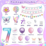 95pcs 7th Birthday Decor for Girls with Banner, Butterflies & Pink Purple Balloons