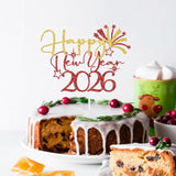 Happy New Year 2026 Cake Topper Red Glitter Party Decoration