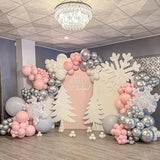 Pink White Silver Balloons Arch Kit, 162pcs Winter Wonderland Garland with Pastel Pink White Metallic Silver and Confetti Balloons for Wedding Princess Snowflake Theme Birthday Party Decorations