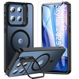 Magnetic For Moto G Stylus 5G 2025 Case With Screen Protector, Built-In Camera Stand Phone Case Shockproof Protective Translucent Matte Cover For Motorola Moto G Stylus 5G 2025 Case (Black)