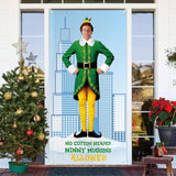 Funny Christmas Door Cover, No Cotton Headed Ninny Muggins Allowed Porch Sign For Outdoor Decorations, Buddy The Elf Photo Booth Background Banner, Elf Christmas Party Decor Supplies, 70.8X35 Inch