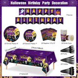 Halloween Birthday Party Tableware Set for 25 – Plates, Cups, Napkins, Banner & Tablecloth for Kids