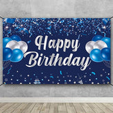 Happy Birthday Banner, Blue & Silver Birthday Party Decorations, Party Supplies For Men, Women & Kids, Photo Background Banner Decor For Indoor & Outdoor