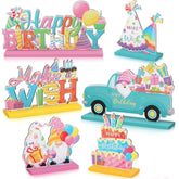 6 Pcs Colorful Birthday Wooden Table Centerpieces Happy Birthday Table Decorations Wooden Sign Topper For Baby Shower Party Favor Booth Props Supplies