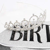 'Birthday Queen' Sash & Rhinestone Tiara Set - Silver Birthday Tiaras And Sash Party Favors For Women