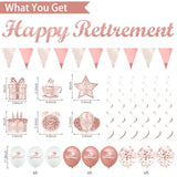 Rose Gold Retirement Decorations For Women, 30Pcs Retirement Party Supplies, Retired Crown And Sash, Banner, Hanging Swirl Flag, Balloons, Pink Retired Decoration Set
