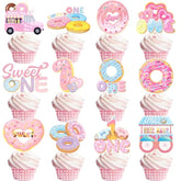 24 Pcs Donut Sweet One Birthday Party Decorations, Donut Party Cupcake Topper Decorations For Girls 1St Birthday Party Baby Shower Supplies