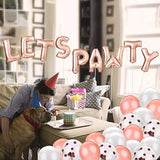 Dog Birthday Party Supplies Dog Paw Print Balloons Cat Birthday Hat Happy Birthday Banner Foil Balloons Lets Pa Letters Balloons Decorations (Rose Gold)