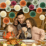 16Pcs Fall Tissue Pom Pom Decorations Orange Green Burgundy Sage for Baby Shower Party