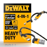 DEWALT Heavy Duty 4-in-1 Cable, Type C/MicroUSB/USB Cables for iPhone 17/16/15 iPad, USBC All in One Charging Cable, HTC, LG, Samsung Galaxy, Android, iPad Pro, Micro-to-C Charger Cables (6ft, Black)