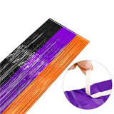 2 Pack Orange Black Purple Foil Fringe Curtains 3.3x6.6ft Backdrop with Bat Stickers