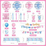 322Pcs Gender Reveal Decorations Kit (Serves 50 Guests) - Girl Or Boy Gender Reveal Decorations, Disposable Tableware With Plates & Napkins, Tablecloth, Banner For Baby Shower