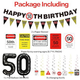 50Th Birthday Party Decorations Men Women, Caution Logos 50Th Birthday Banner Balloons Hanging Swirls Kit, Funny 50 Years Old Wall Signs For Adults, Happy 50Th Birthday 50 Zone Backdrop Decor