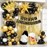Black and Gold 107-Piece Birthday Decoration Kit: Balloons & Banner