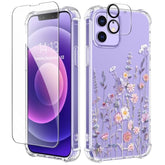 For Iphone 12 Case And Iphone 12 Pro Case With Screen Protector + Camera Lens Protector, Clear Flexible Tpu Shockproof Cover Women Girls Flower Pattern Phone Case 6.1" (Floratopia/Colorful)