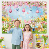 Happy Easter Banner Backdrop 7X5Ft Spring Flower Garden Bunny Rabbit Easter Background Egg Hunt Easter Party Decorations Photo Booth Props