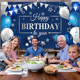 Navy Blue & Silver Happy Birthday Backdrop β 72.8" x 43.3" Banner for Party Decor