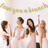 Love You A Brunch Banner Pre-Strung Black Gold Glitter Bridal Shower Party Decor