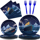 96 Pcs Nautical Party Paper Plate and Napkins Cruise Ship Classic Movie Birthday Party Table Decorations Supplies Ocean Tableware for 24 Guests