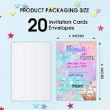 Birthday Invitations, Mermaid Or Pirate Party Decorations, Supplies, Mermaid Kids Teen Birthday Party Celebration Favors For Boys Or Girls - Pack Of 20 Cards With Envelopes (001)