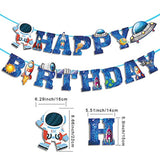 Space Ship Astronaut Happy Birthday Banner Boys Birthday Party Banner Decoration Blue