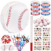 60 Pcs Baseball Party Favors Set 1 Baseball Piñata Bat 1 Blindfold 1 Bag Of Confetti 12 Silicone Bracelet 12 Straws 12 Ball 20 Sticker For Sport Birthday Party Supplies