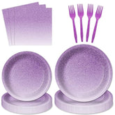100Pcs Ombre Purple Party Decorations For Birthday Tableware Sets Lilac Lavender Paper Plates Napkins Forks For 25 Guests Wedding Anniversary Light Pastel Purple Dinnerware Table Party Supplies Favors