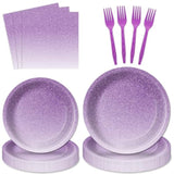 100Pcs Ombre Purple Party Decorations For Birthday Tableware Sets Lilac Lavender Paper Plates Napkins Forks For 25 Guests Wedding Anniversary Light Pastel Purple Dinnerware Table Party Supplies Favors